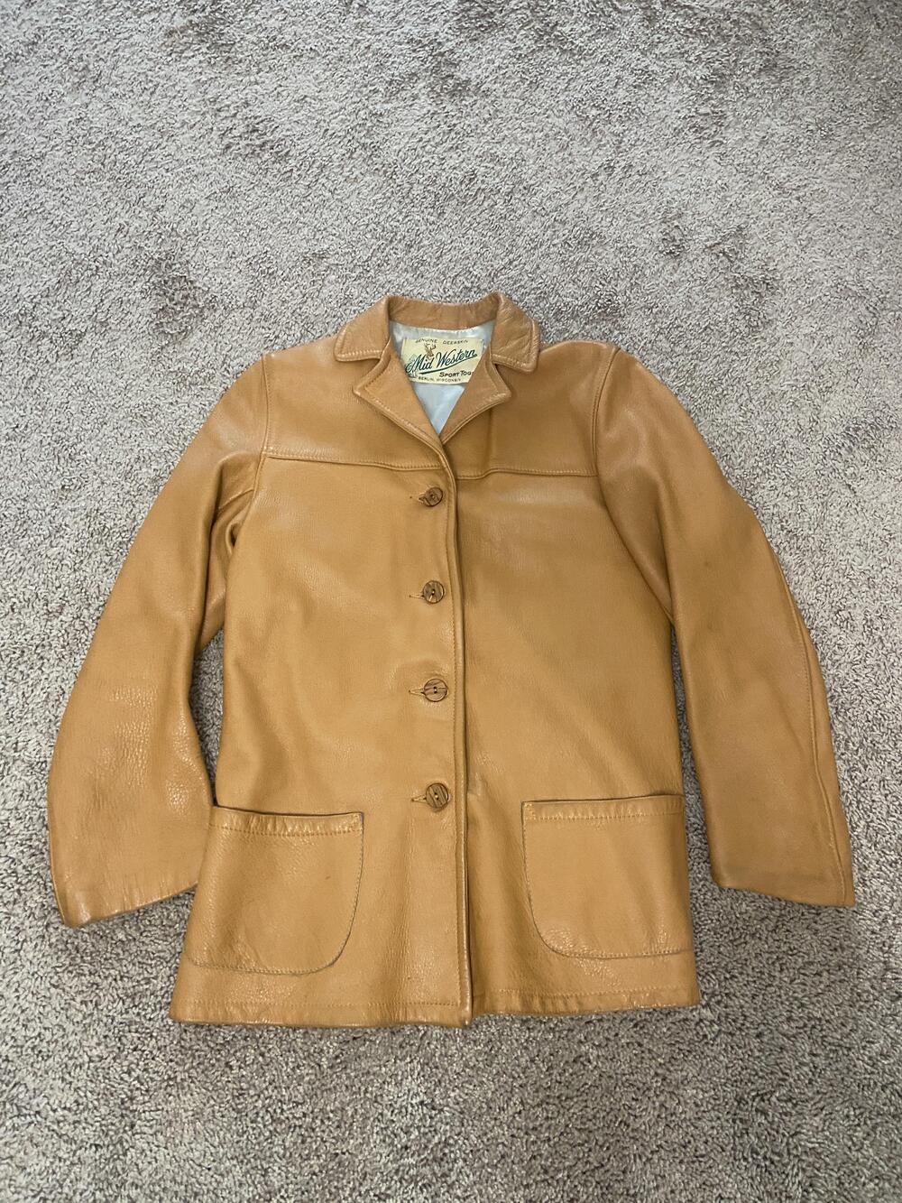 Vintage Mid Western Sport Togs Coat Mens 34 Brown Deerskin Leather Button Front